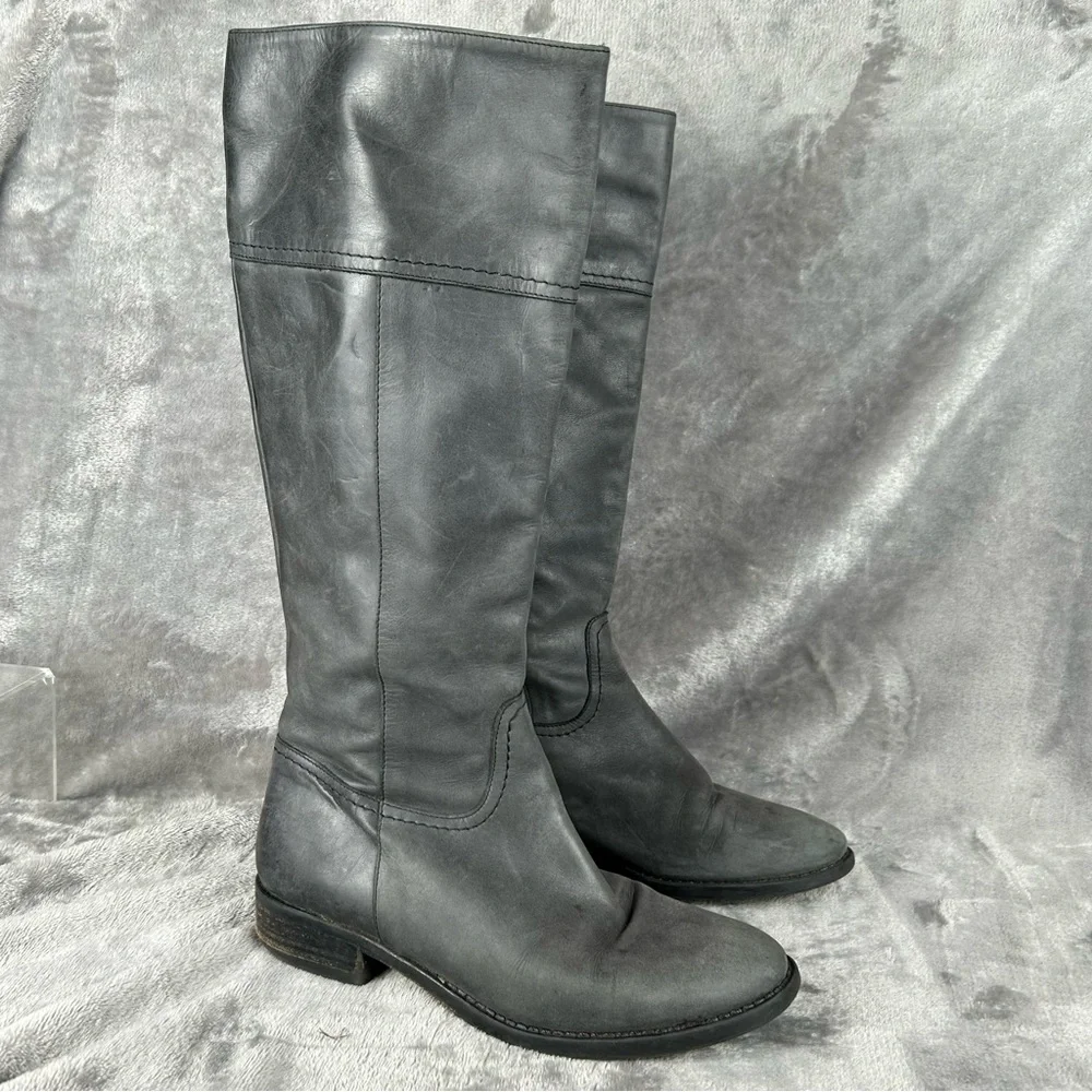 J Crew Leather Riding Boots Knee High Womens‎ 7 Charcoal Gray Soft Leather Italy